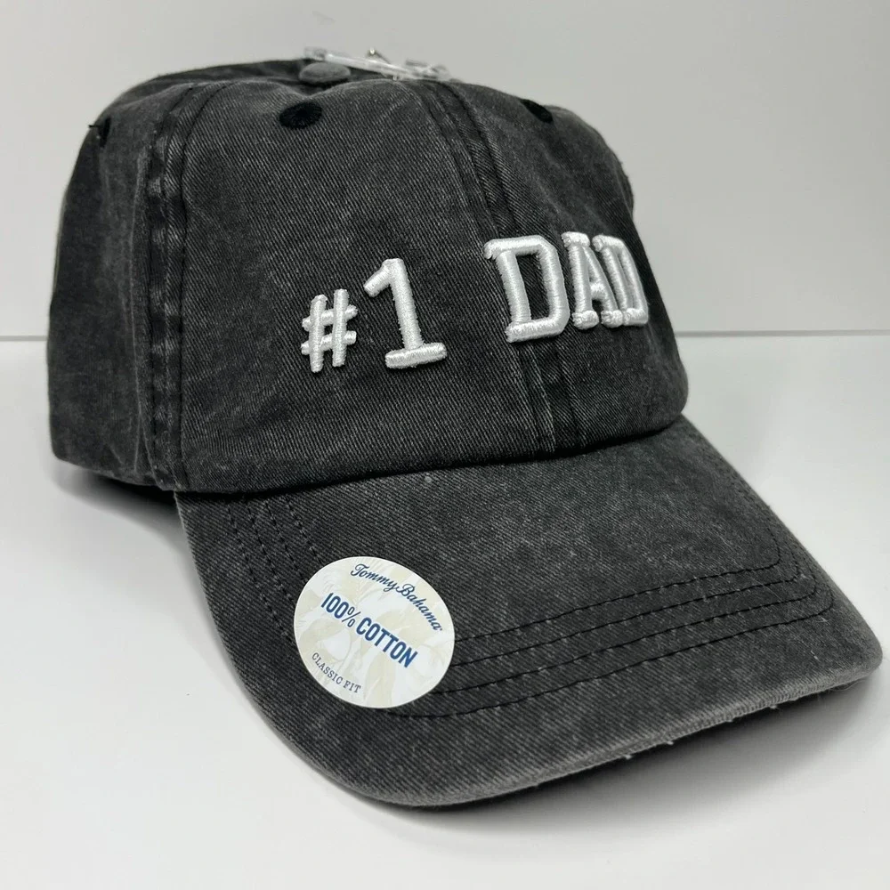 Tommy Bahama Hat Mens Embroidered #1 Dad Adjustable Baseball Cap Heathered Black